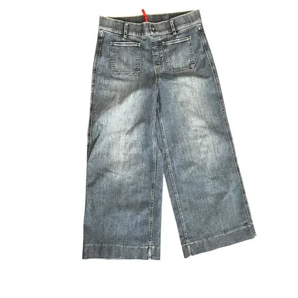SPANX High Rise Cropped Wide Leg Jeans Medium Wash Size Large - Picture 5 of 11